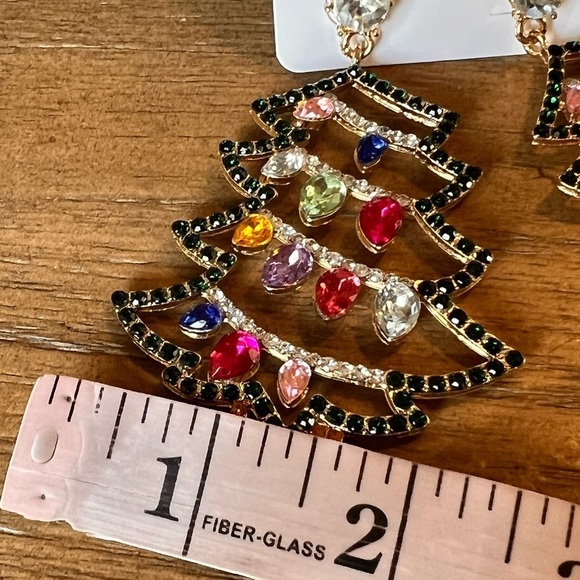 Christmas in July Tree‎ BLING Holiday Drop Earrings Lights Rhinestones Dangle - Picture 6 of 8